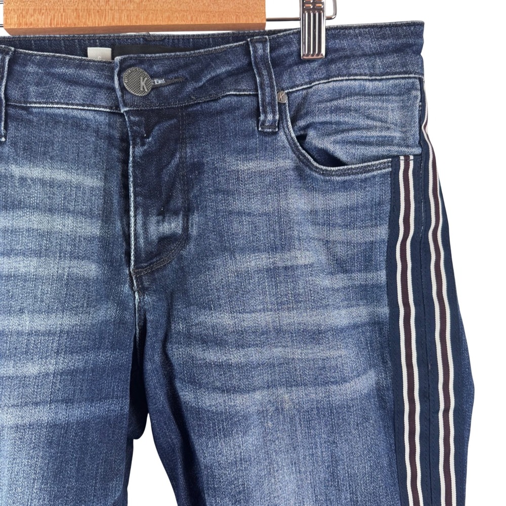 Kut from the Kloth Reese Ankle Straight Jeans Womens 6 Blue Side Stripe Raw Hem